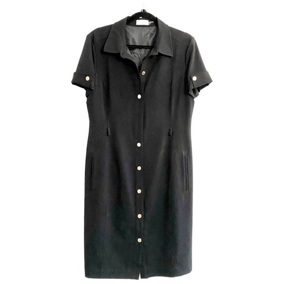 Calvin Klein Short Sleeve Collard Snap From Obsidian Black Shirt Dress Size 12 - Picture 4 of 6